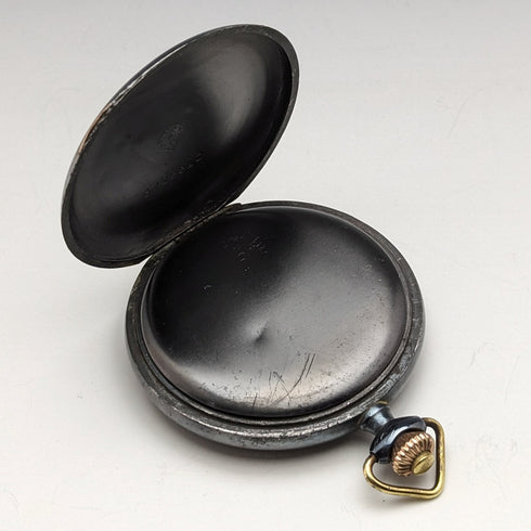 circa 1923 antique omega pocket watch gunmetal hunter case works well